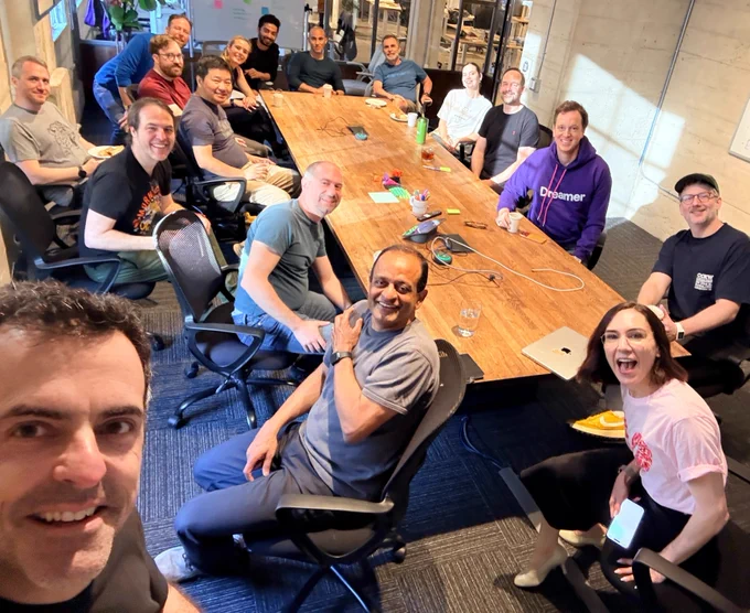Celebrating with Nat Friedman [pictured in Dreamer hoodie] in the Dreamer SF office