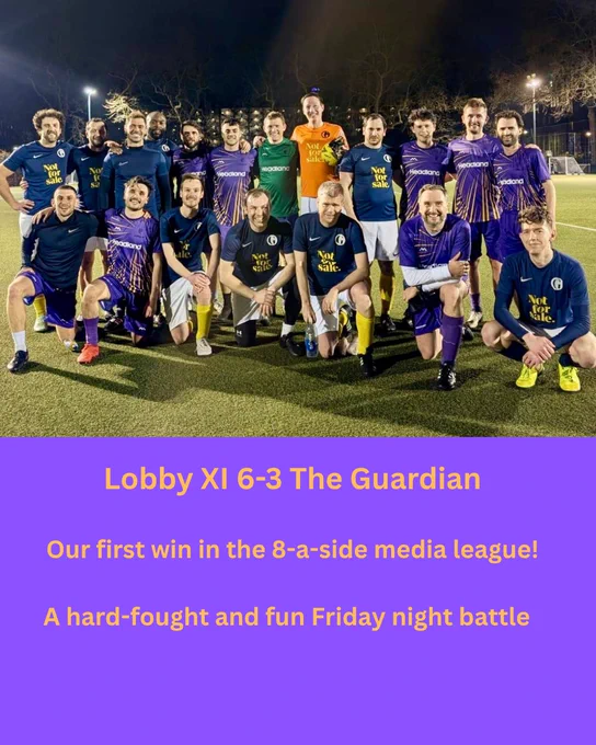 Lobby XI 6-3 The Guardian
Our first win in the 8-a-side media league!
A hard-fought and fun Friday night battle