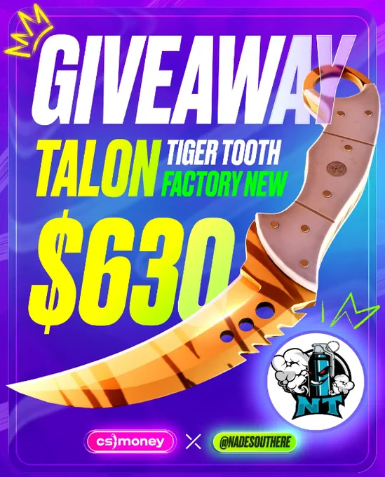 CSMONEY x NadesOutHere Tiger Tooth Talon Knife ($630) Skin Giveaway