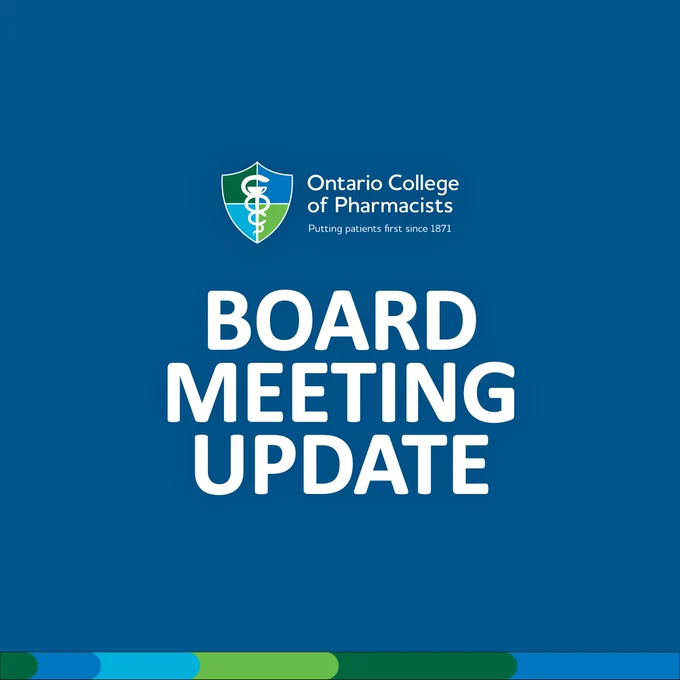 College logo appears on a blue background. Text reads: Board meeting update. 