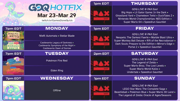 GDQ Hotfix schedule for the week of 3/23
