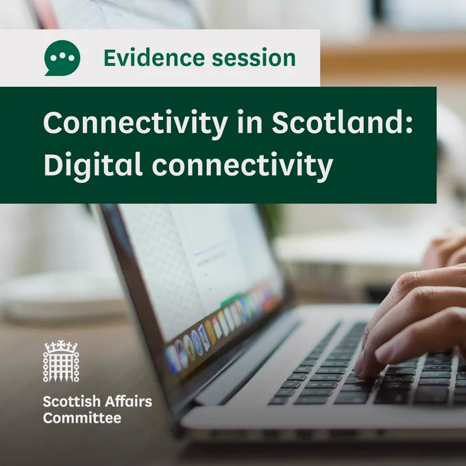 Evidence session.
Connectivity in Scotland: Digital connectivity.
Scottish Affairs Committee.
Photo shows a close up of someone typing on a laptop.