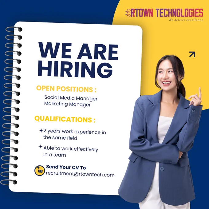 🛠 Key Skills:
✔ Social Media Strategy & Management
✔ Digital Marketing Campaigns
✔ Content Planning & Branding
✔ Team Collaboration & 

Send your CV: recruitment@rtowntech.com

#RTownTechnologies #Hiring #SocialMediaManager #MarketingManager #RemoteJobs #DigitalMarketing #MarketingCareers 