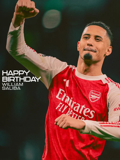 An image of William Saliba with text that reads: 'Happy birthday William Saliba'