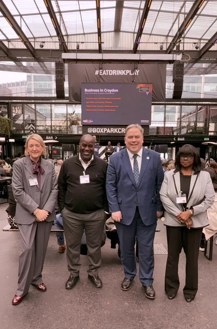 Pictured: Chief Executive Elaine Jackson, Marlon Bruce, Head of Employment, Skills & Economic Development, Executive Mayor Perry, and Venetia Reid-Baptiste, Corporate Director of Sustainable Communities, Regeneration & Economic Recovery.