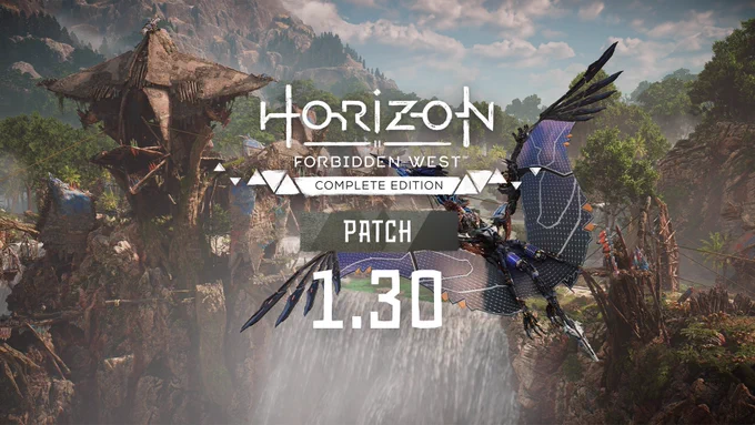 A graphic showing Horizon Forbidden West logo and the text "Patch 1.30". 
