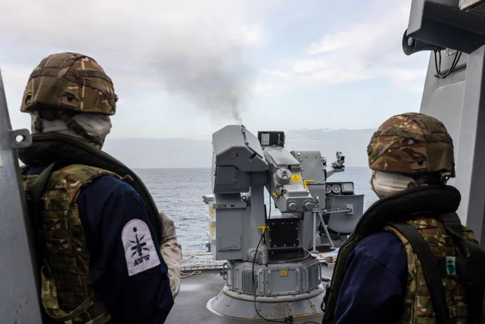 Live firing underway on HMS Dragon during transit to Cyprus