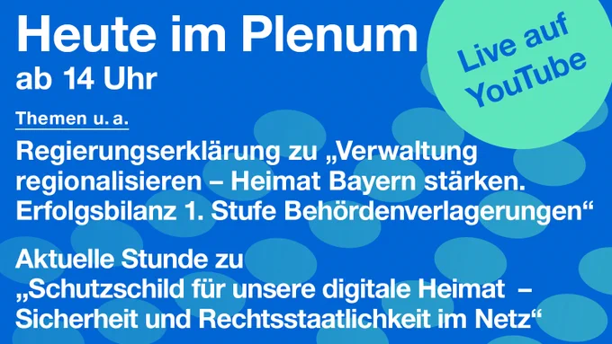 Textkachel: 73. Plenarsitzung des Bayerischen Landtags heute ab 14 Uhr