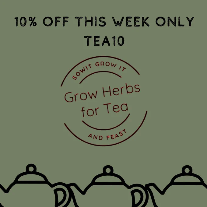 10% off this week only.  TEA10.  sowitgrowitandfeast.co.uk. image of teapots.