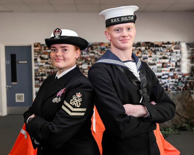 All SET for success! Survival Engineering Technicians PO Emily Gover and AB2 Elliott Gover.
Image by Leading Photographer Baz Swainsbury.