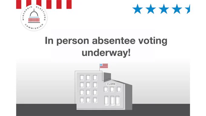 graphic image with text that says, "in person absentee voting underway!"
