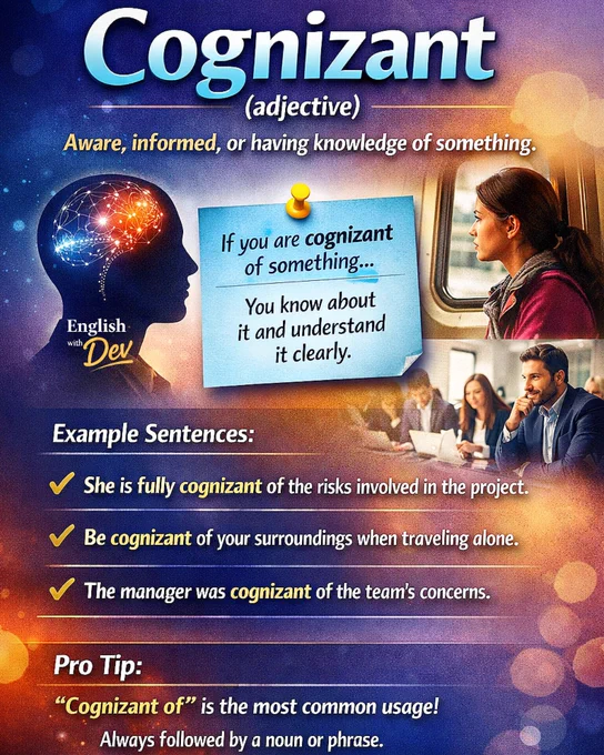 Cognizant (adjective)