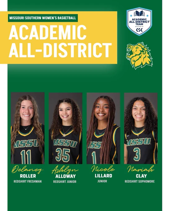 Missouri Southern women's basketball student-athletes Delaney Roller, Nariah Clay, Nicole Lillard and Ashlyn Alloway were all named to the College Sports Communicators Academic All-District Team. 