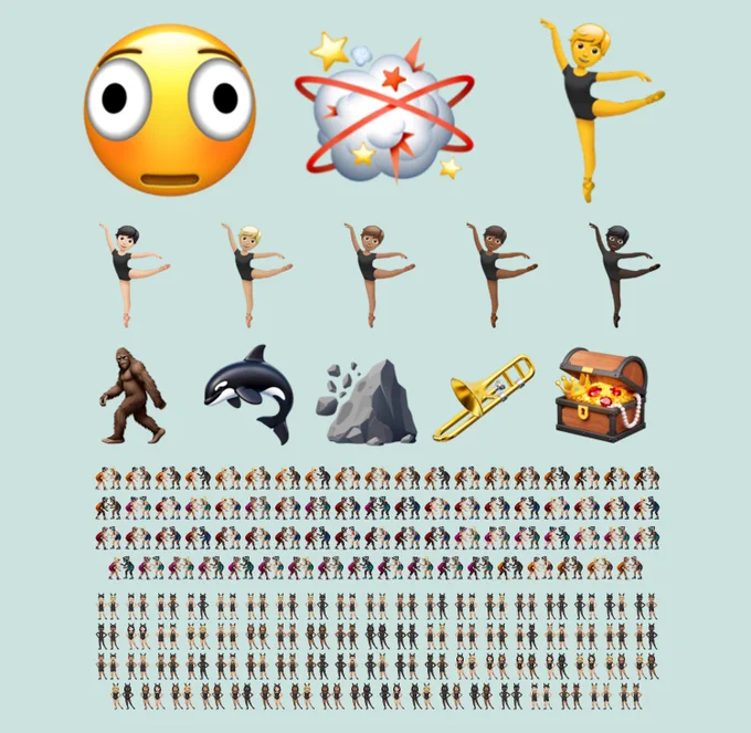 All 163 new emoji designs added in the public release of iOS 26.4, including a distorted face, a fight cloud, ballet dancers, and more. Read more on the Emojipedia blog.