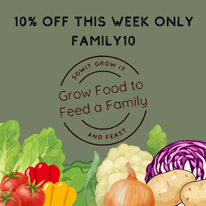 10% off this week only.  FAMILY10.  Grow Food to Feed a Family.image of veggies