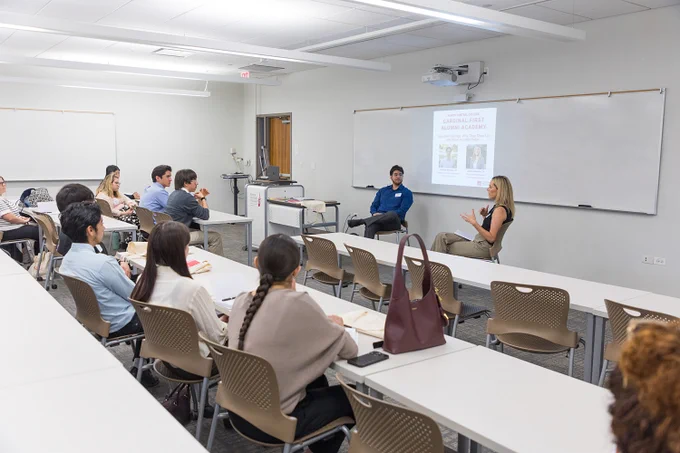 A photo of a presentation in session at the 2026 Cardinal First Alumni Academy.