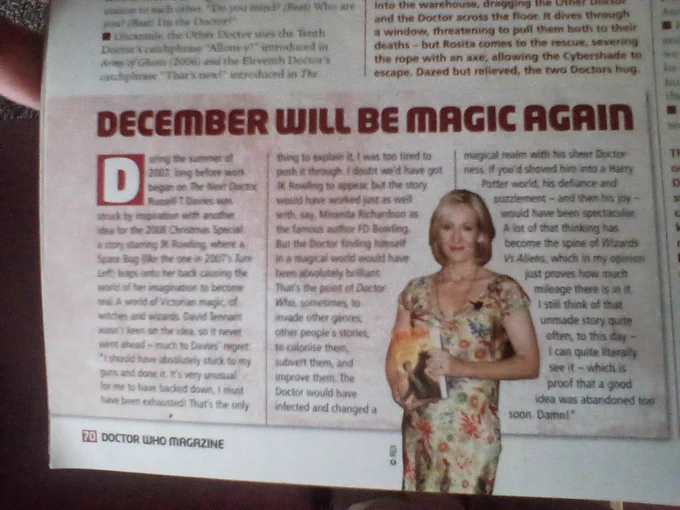 A picture of an article on JK Rowling's near appearance in Doctor Who