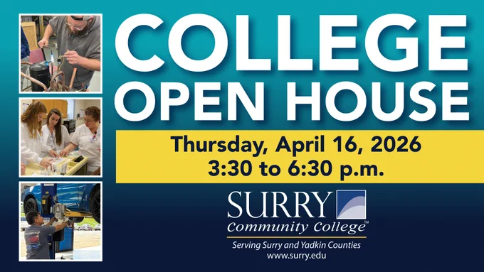 blue flyer with pictures of students. text reads "College Open House"