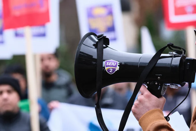 black megaphone with seiu logo