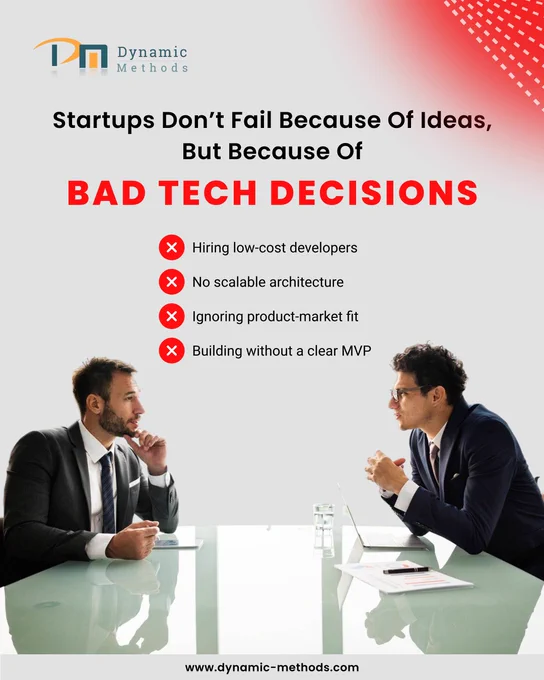 Startups rarely fail because the idea was bad.
They fail when early tech decisions quietly create bigger problems later.
I’ve seen founders move fast, hire cheap, skip architecture planning, and build without a clear MVP. At first, it feels like progress. Later, it becomes rework, delays, broken scale, and lost momentum.
That is why the smartest startup decisions are not only about speed. They are about building the right foundation from day one.
A strong product needs scalable architecture, the right team, product-market fit, and a roadmap that supports growth instead of blocking it.
At Dynamic Method Solution, we help startups make better technology decisions before those decisions become expensive problems.
If you are building a product and want to avoid the most common tech mistakes, let’s connect.
👉 Contact us here: https://dynamic-methods.com/contact-us/
#StartupGrowth #TechStrategy #DigitalTransformation #Purpose #Culture #CustomSoftware #SaaS #ProductDevelopment #VelocityCodin