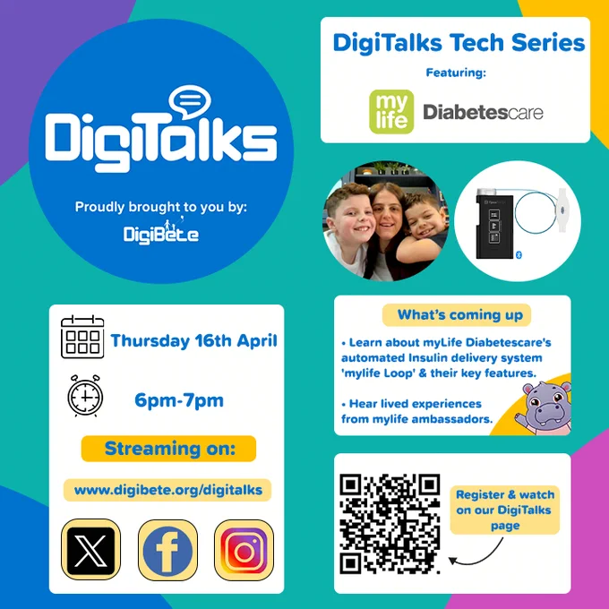 A screenshot of the DigiTalks Tech Series poster. The next one will be on 16th April featuring mylife Diabetescares.