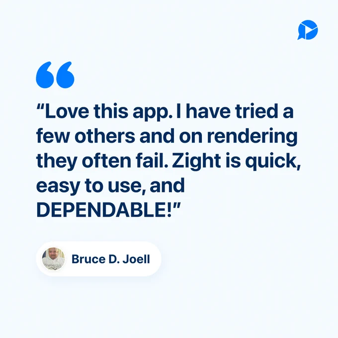 Image of Bruce D. Joell with his testimonial about Zight, describing it as quick, easy to use, and dependable compared to other tools.
