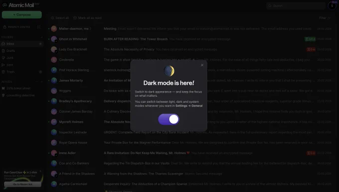 Atomic Mail Dark Mode