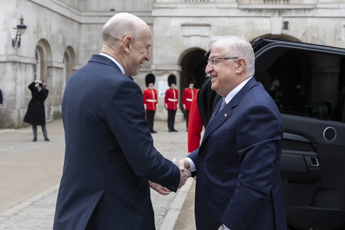 The Secretary of State for Defence John Healey (l) met Türkiye’s Minister of National Defence Yaşar Güler at Horse Guards, London for a bi-lateral meeting