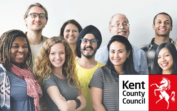 An image with people of various backgrounds, ethnicities and genders with the Kent County Council logo in the bottom right.