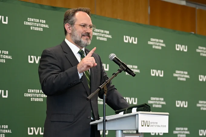 Matthew Brogdon speaks at UVU's First Amendment Conference March 25, 2026.