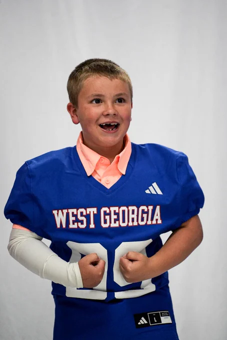 Maddox in a blue West Georgia football jersey