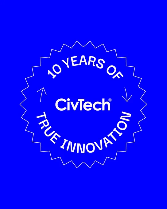 Blue background with white text graphic that reads: "CivTech: 10 Years of True Innovation."