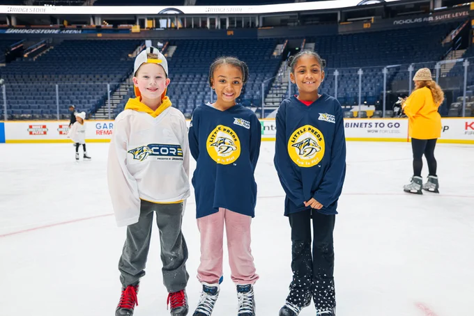 Image of the CORE program skaters on the ice at Bridgestone Arena 