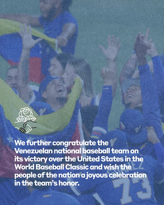 Graphic from DSA congratulating the Venezuelan national baseball team on their victory over the United States.