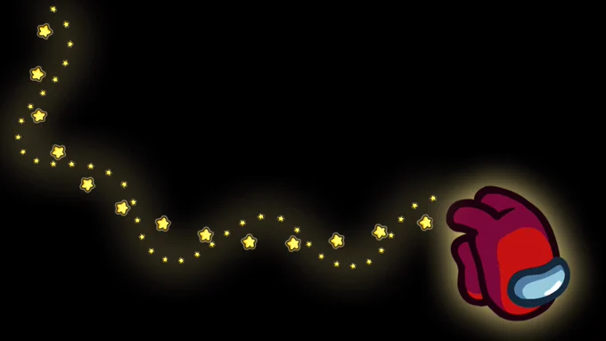 A Red Crewmate floats upside down across a black night sky post-ejection. A trail of yellow glowing stars follows behind them.