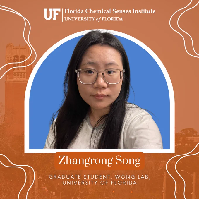 Headshot of Zhangrong with text stating, "Zhangrong Song, Graduate Student, Wong Lab, University of Florida"