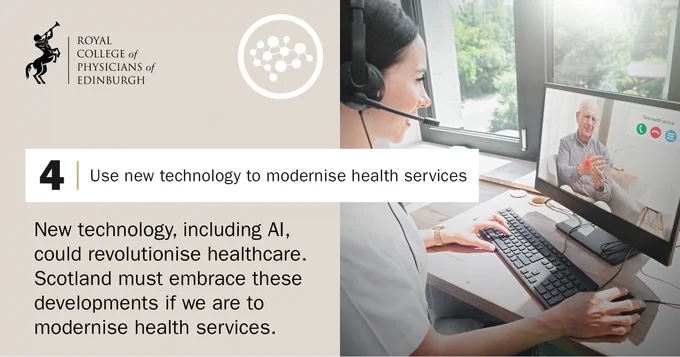 Graphic showing a doctor and patient on a video call with text.