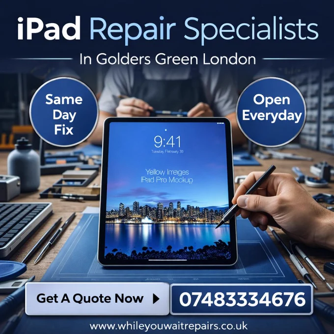 Is your iPad acting up? Cracked screen, battery issues, or something else? Don't let a broken iPad disrupt your day! 🛠️

At While You Wait Repairs, we are your trusted iPad Repair Specialists right here In Golders Green London! We understand how important your device is, which is why we offer a Same Day Fix service to get you back online quickly. Plus, we're Open Everyday for your convenience.

Experience fast, reliable, and professional iPad repairs. Our expert technicians are ready to bring your device back to life!

✨ Why Choose Us?
✅ iPad Repair Specialists
✅ Same Day Fix available
✅ Open Everyday
✅ Located conveniently In Golders Green London

Ready for a hassle-free repair? Get A Quote Now!
📞 Call us: 07483334676
