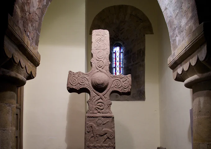 The Dupplin Cross displayed in St Serf's Church.