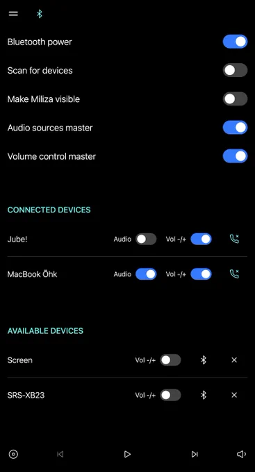 Extensive Bluetooth control in Miliza streamer software