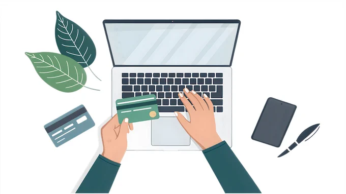 Debit and credit cards next to a laptop