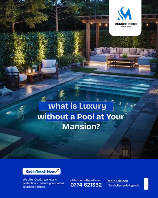 Why go on vacation when you can live in one? 🏝️✨

At Munroe Pools, we don't just build swimming pools; we turn your home into a private resort. From initial construction to the final stunning finish, we ensure your dream is built to the highest standard of perfection.

Ready to dive in?
📞 Call us: 0774 621352
📧 Email: michrixhards@gmail.com
📍 Visit us: Ntinda, Kampala-Uganda

#MunroePools #CommercialPools #PoolMaintenance #SwimmingPools #PoolConstructions