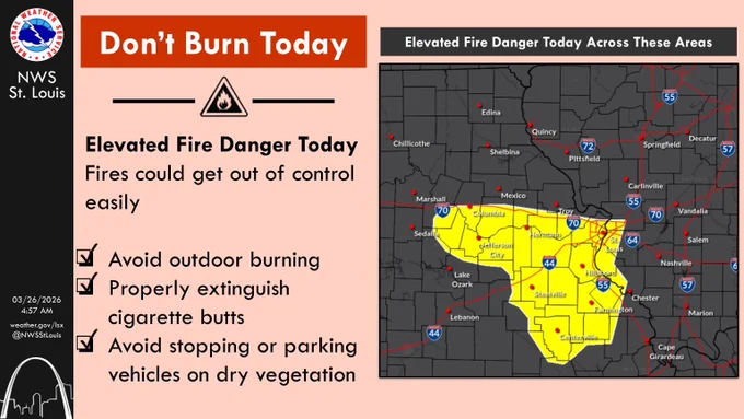 Information on Elevated Fire Danger today including a map of the affected area.