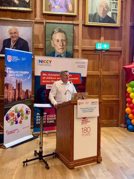 Commissioner Chris Quinn speaking at Queen’s University Belfast.