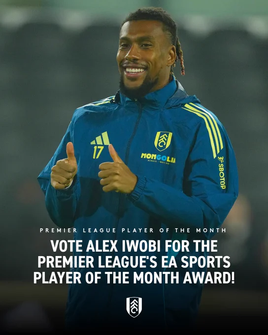 Alex Iwobi is nominated for Premier League Player of the Month.