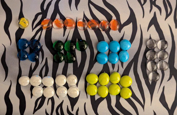 Prototype stones from the Quality Beast board game, Dragon Eyes.