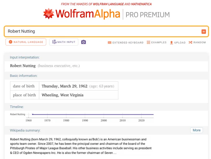 Wolfram|Alpha results for "Robert Nutting."