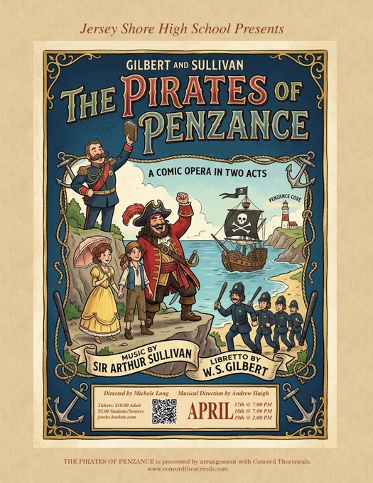 Image of the poster for the JSHS musical production of  The Pirates of Penzance.