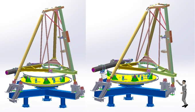 CAD renderings of the sub-aperture Fizeau Test System for M2 optical surface metrology. Image credit: University of Arizona