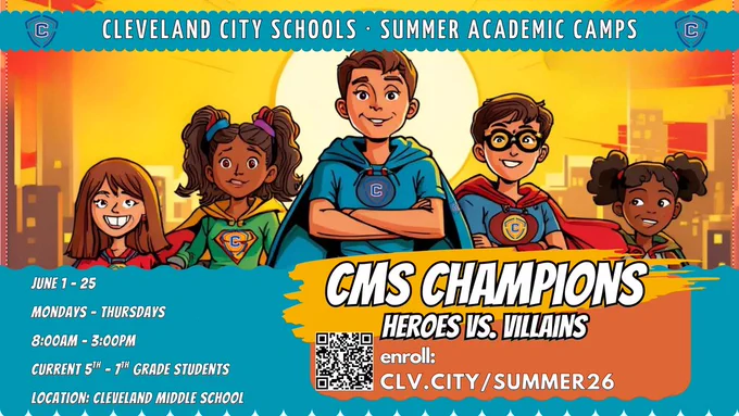 Summer Academic Camps are coming to Cleveland City Schools ☀️📚 Fun, engaging learning for rising 1st–8th graders with STEM, games, and more.  June 1–25 | No cost | Meals and transportation included  Learn more or contact amoss@clevelandschools.org  💙 #BuildingChampions #BuildingCommunity #ChooseCleveland